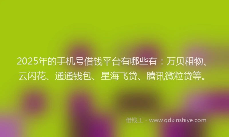 2025年的手机号借钱平台有哪些有：万贝租物、云闪花、通通钱包、星海飞贷、腾讯微粒贷等。