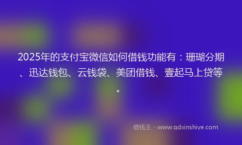 2025年的支付宝微信如何借钱功能有：珊瑚分期、迅达钱包、云钱袋、美团借钱、壹起马上贷等。