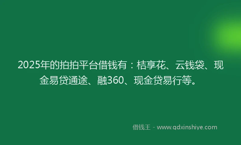2025年的拍拍平台借钱有：桔享花、云钱袋、现金易贷通途、融360、现金贷易行等。