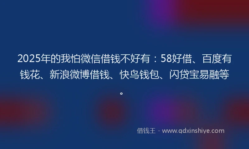 2025年的我怕微信借钱不好有：58好借、百度有钱花、新浪微博借钱、快鸟钱包、闪贷宝易融等。