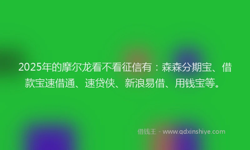 2025年的摩尔龙看不看征信有：森森分期宝、借款宝速借通、速贷侠、新浪易借、用钱宝等。