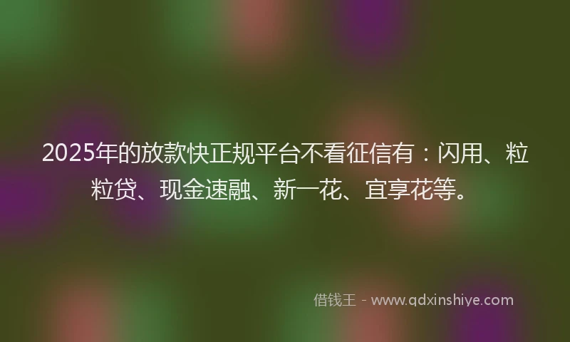 2025年的放款快正规平台不看征信有：闪用、粒粒贷、现金速融、新一花、宜享花等。