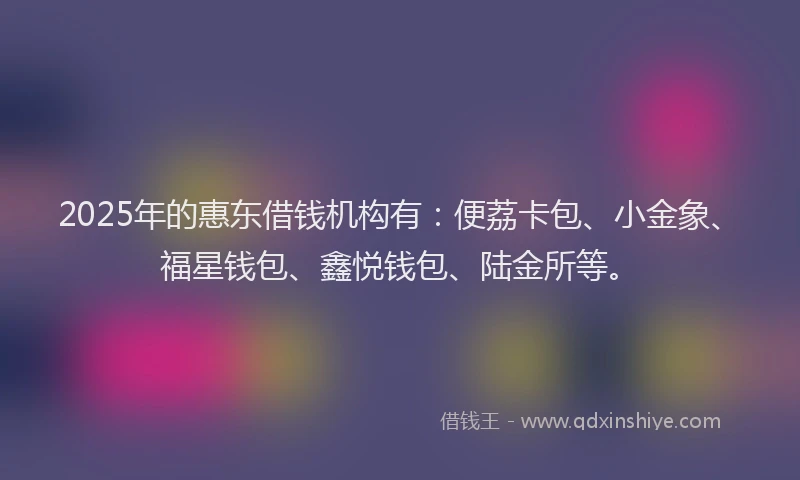2025年的惠东借钱机构有：便荔卡包、小金象、福星钱包、鑫悦钱包、陆金所等。