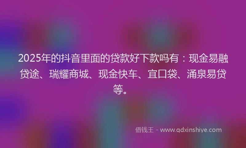 2025年的抖音里面的贷款好下款吗有：现金易融贷途、瑞耀商城、现金快车、宜口袋、涌泉易贷等。