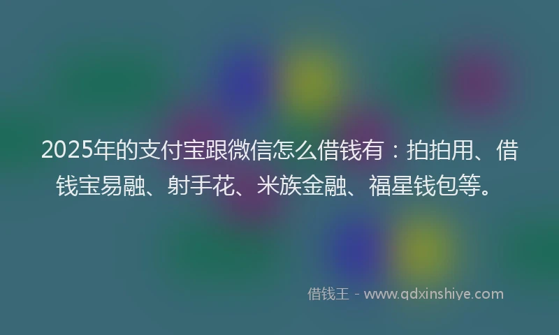 2025年的支付宝跟微信怎么借钱有：拍拍用、借钱宝易融、射手花、米族金融、福星钱包等。