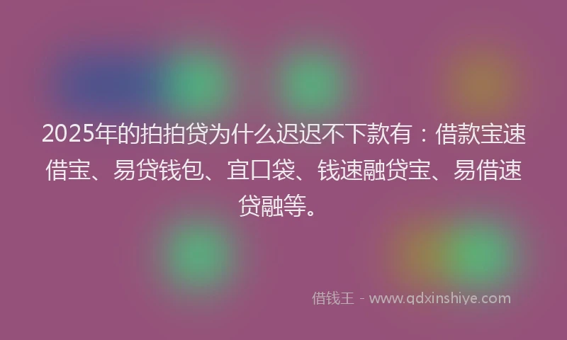 2025年的拍拍贷为什么迟迟不下款有：借款宝速借宝、易贷钱包、宜口袋、钱速融贷宝、易借速贷融等。