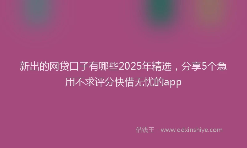 新出的网贷口子有哪些2025年精选，分享5个急用不求评分快借无忧的app
