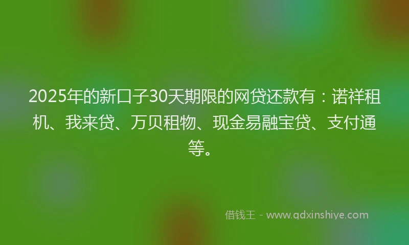 2025年的新口子30天期限的网贷还款有：诺祥租机、我来贷、万贝租物、现金易融宝贷、支付通等。