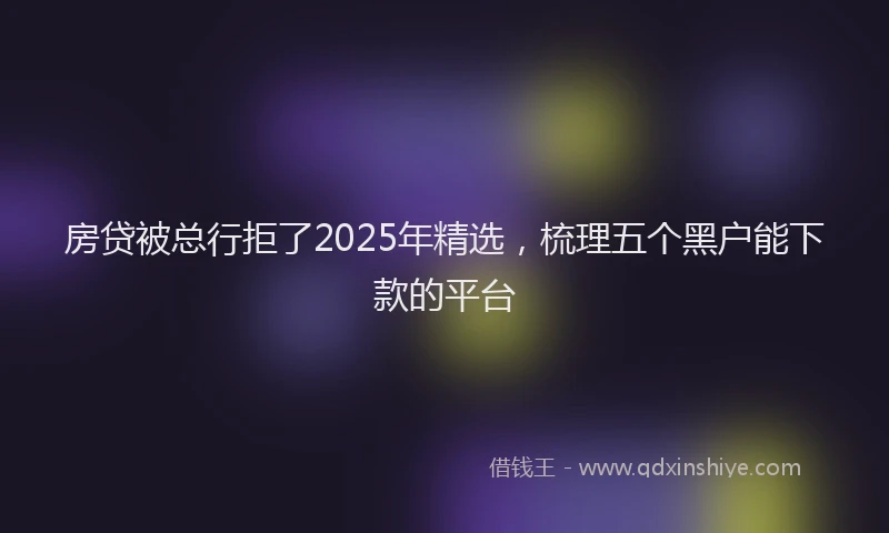 房贷被总行拒了2025年精选，梳理五个黑户能下款的平台