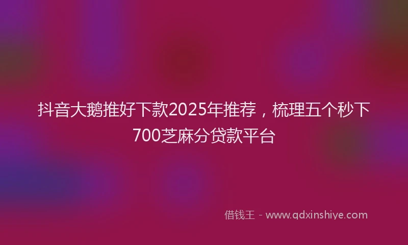 抖音大鹅推好下款2025年推荐，梳理五个秒下700芝麻分贷款平台
