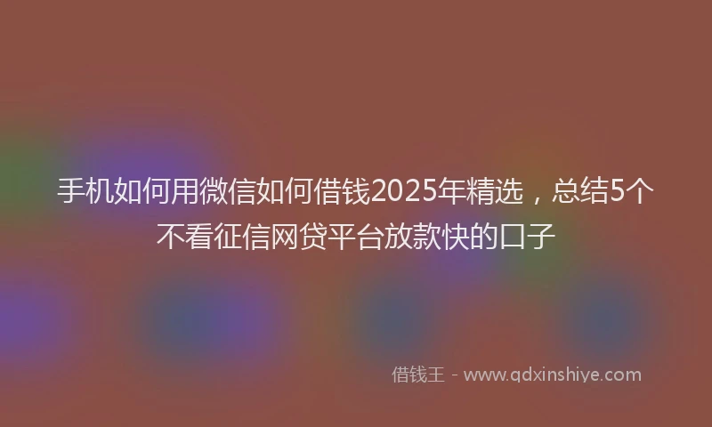 手机如何用微信如何借钱2025年精选，总结5个不看征信网贷平台放款快的口子