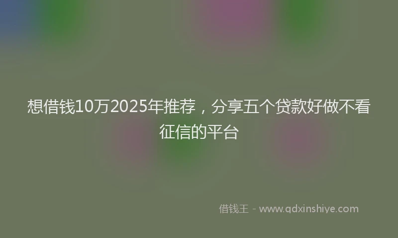 想借钱10万2025年推荐，分享五个贷款好做不看征信的平台
