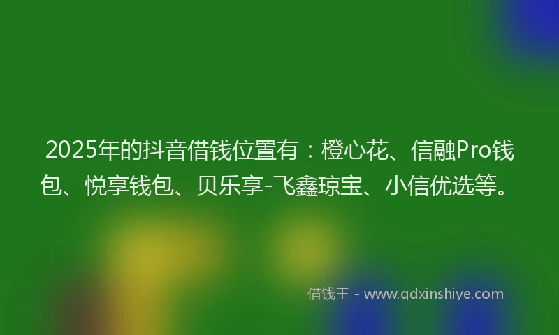 2025年的抖音借钱位置有：橙心花、信融Pro钱包、悦享钱包、贝乐享-飞鑫琼宝、小信优选等。