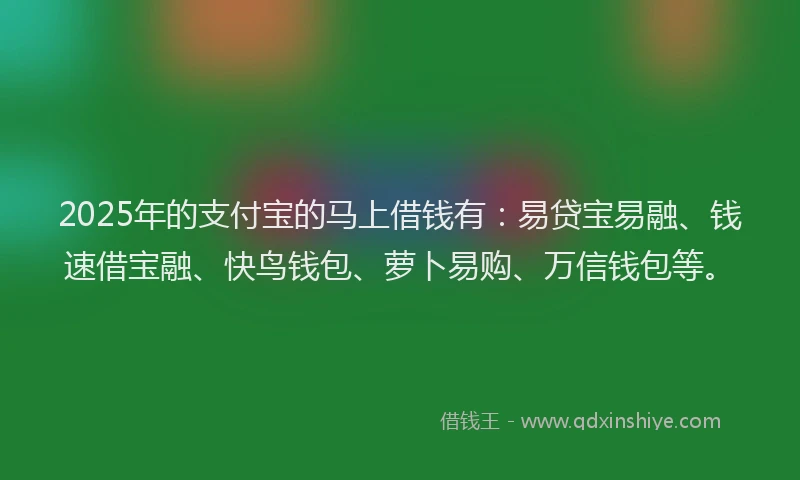 2025年的支付宝的马上借钱有：易贷宝易融、钱速借宝融、快鸟钱包、萝卜易购、万信钱包等。