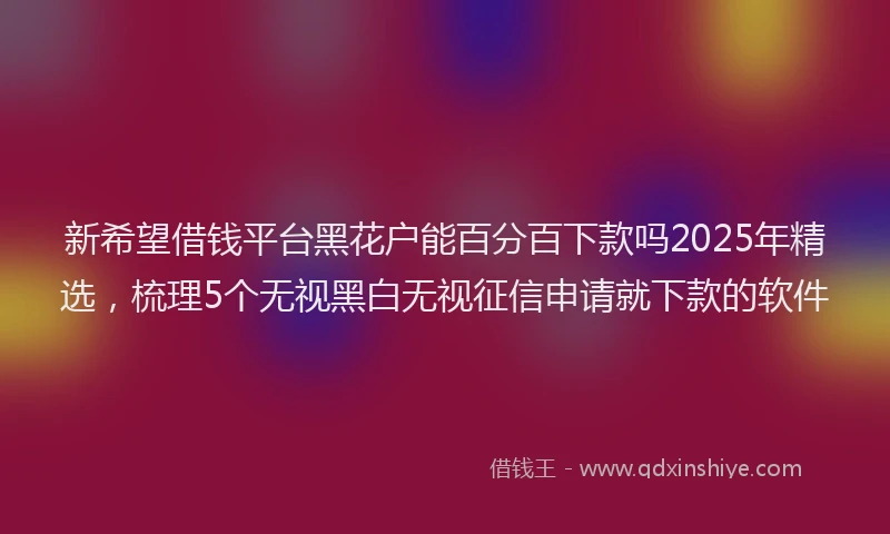 新希望借钱平台黑花户能百分百下款吗2025年精选，梳理5个无视黑白无视征信申请就下款的软件