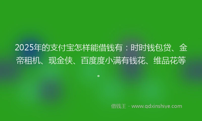 2025年的支付宝怎样能借钱有：时时钱包贷、金帝租机、现金侠、百度度小满有钱花、维品花等。