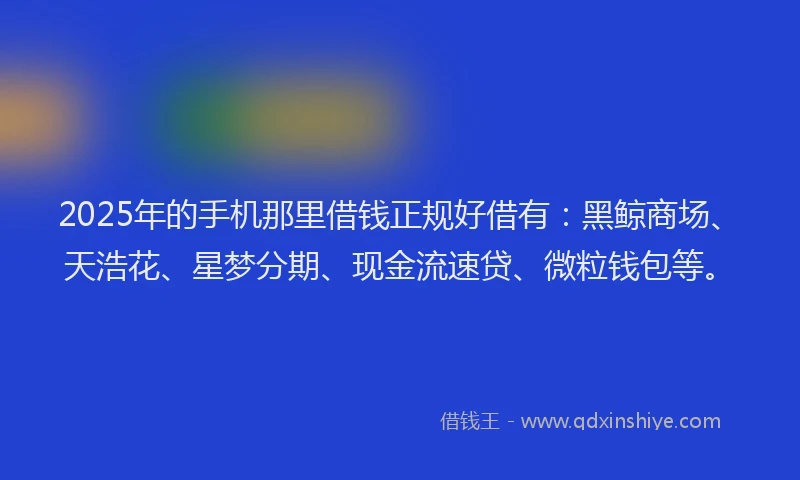 2025年的手机那里借钱正规好借有：黑鲸商场、天浩花、星梦分期、现金流速贷、微粒钱包等。