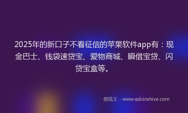 2025年的新口子不看征信的苹果软件app有：现金巴士、钱袋速贷宝、爱物商城、瞬借宝贷、闪贷宝盒等。