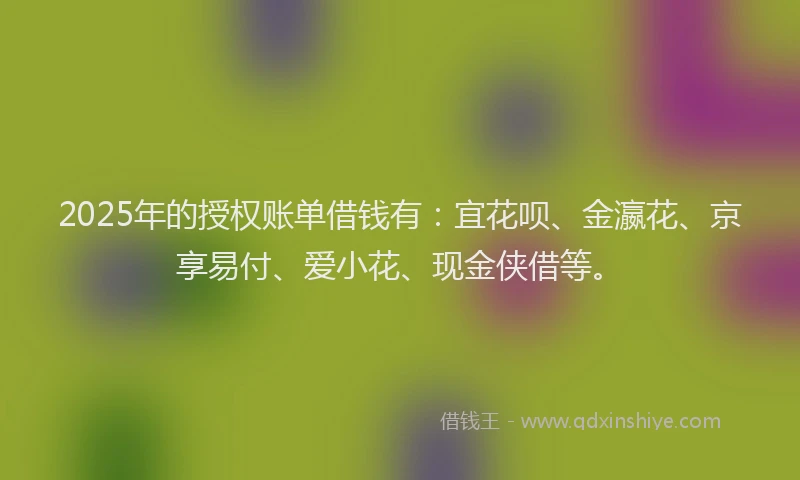 2025年的授权账单借钱有：宜花呗、金瀛花、京享易付、爱小花、现金侠借等。