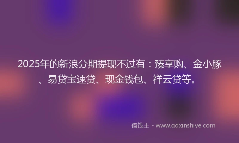 2025年的新浪分期提现不过有：臻享购、金小豚、易贷宝速贷、现金钱包、祥云贷等。