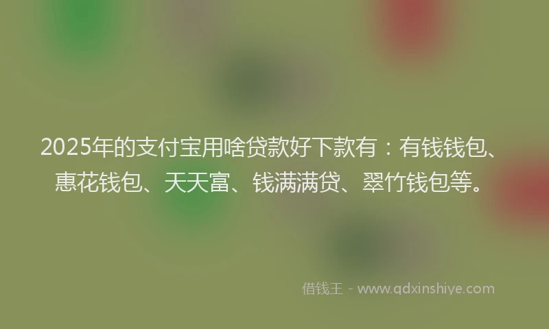 2025年的支付宝用啥贷款好下款有：有钱钱包、惠花钱包、天天富、钱满满贷、翠竹钱包等。