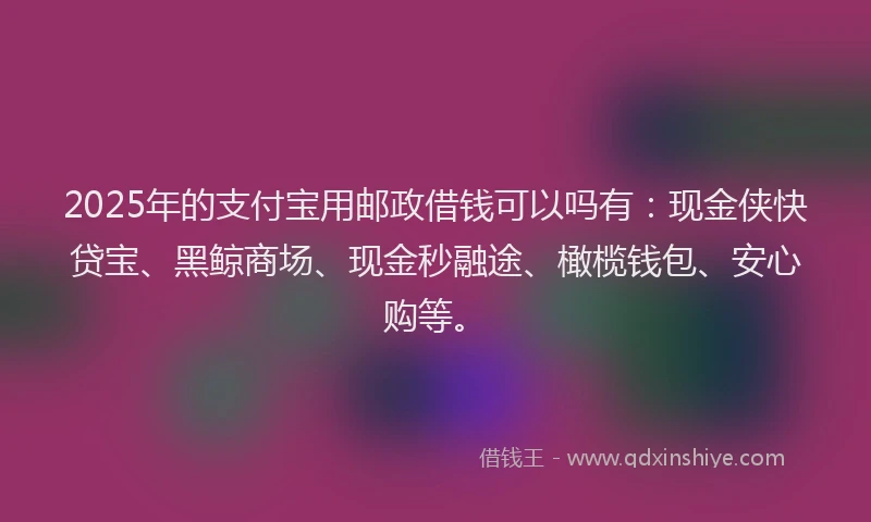 2025年的支付宝用邮政借钱可以吗有：现金侠快贷宝、黑鲸商场、现金秒融途、橄榄钱包、安心购等。
