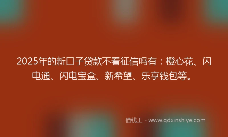 2025年的新口子贷款不看征信吗有：橙心花、闪电通、闪电宝盒、新希望、乐享钱包等。