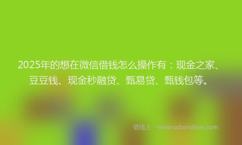 2025年的想在微信借钱怎么操作有：现金之家、豆豆钱、现金秒融贷、甄易贷、甄钱包等。