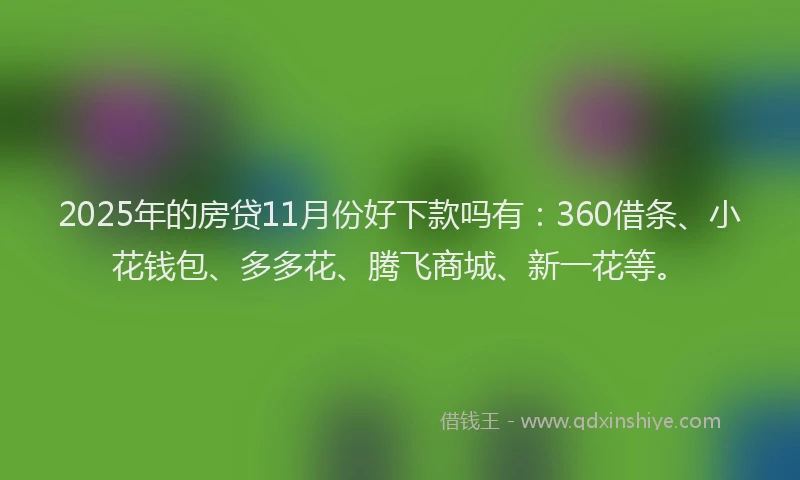 2025年的房贷11月份好下款吗有：360借条、小花钱包、多多花、腾飞商城、新一花等。