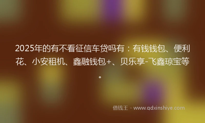 2025年的有不看征信车贷吗有：有钱钱包、便利花、小安租机、鑫融钱包+、贝乐享-飞鑫琼宝等。