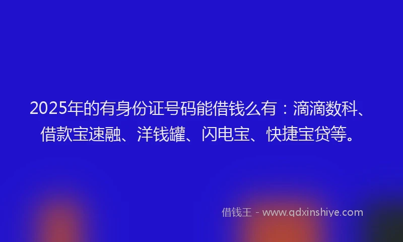 2025年的有身份证号码能借钱么有：滴滴数科、借款宝速融、洋钱罐、闪电宝、快捷宝贷等。