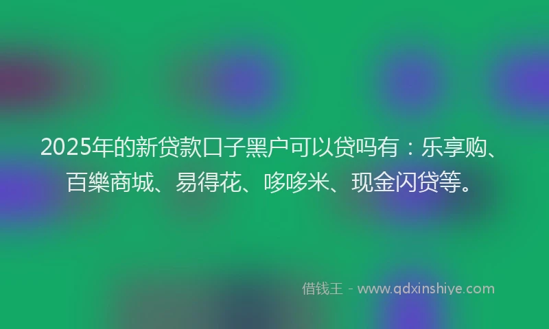 2025年的新贷款口子黑户可以贷吗有：乐享购、百樂商城、易得花、哆哆米、现金闪贷等。