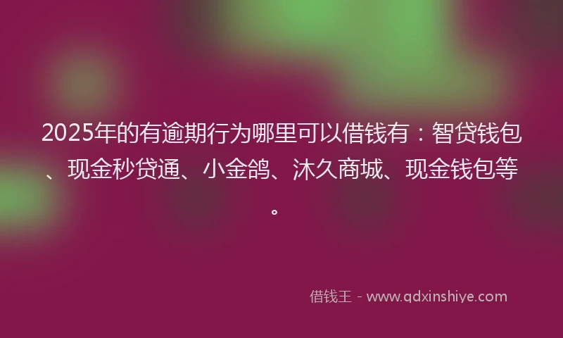 2025年的有逾期行为哪里可以借钱有：智贷钱包、现金秒贷通、小金鸽、沐久商城、现金钱包等。