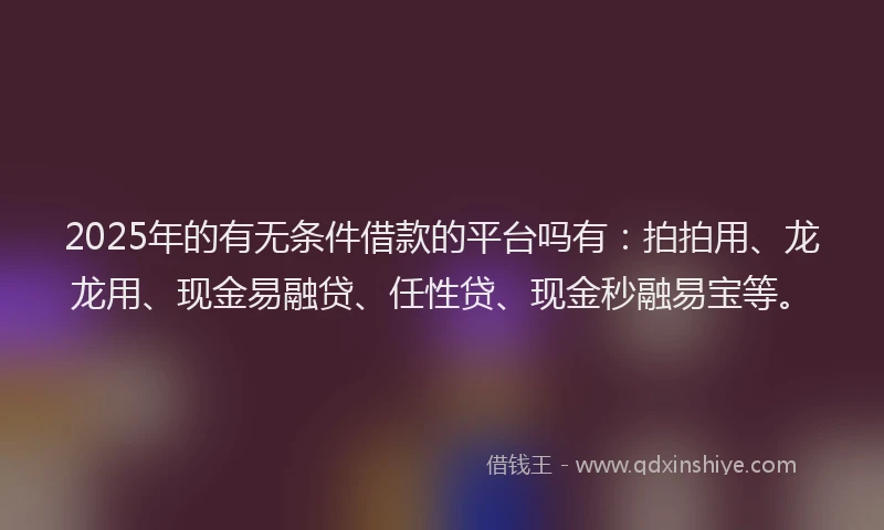 2025年的有无条件借款的平台吗有：拍拍用、龙龙用、现金易融贷、任性贷、现金秒融易宝等。