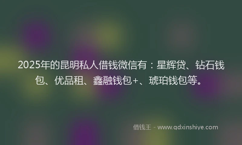 2025年的昆明私人借钱微信有：星辉贷、钻石钱包、优品租、鑫融钱包+、琥珀钱包等。