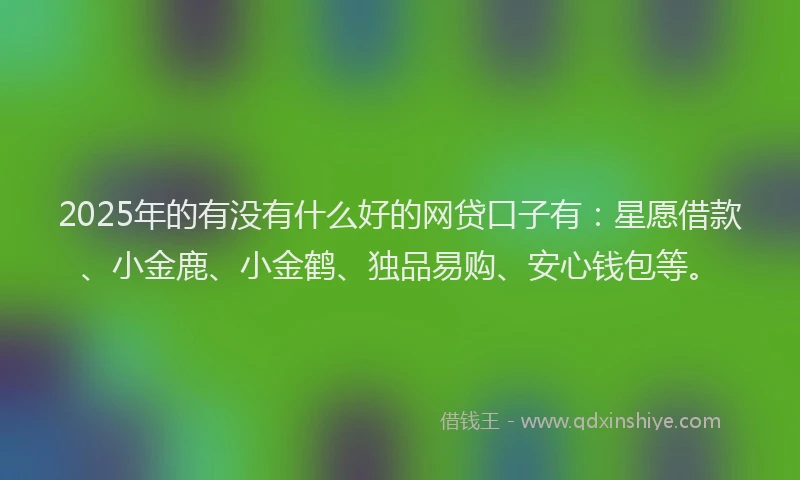 2025年的有没有什么好的网贷口子有：星愿借款、小金鹿、小金鹤、独品易购、安心钱包等。