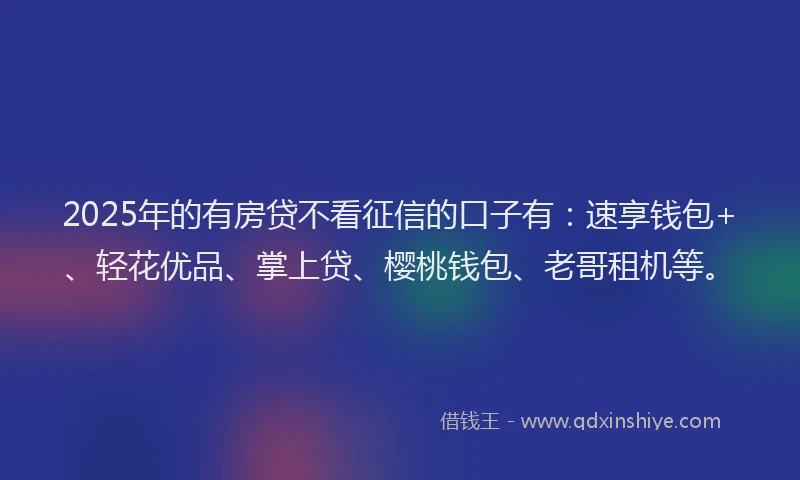 2025年的有房贷不看征信的口子有：速享钱包+、轻花优品、掌上贷、樱桃钱包、老哥租机等。