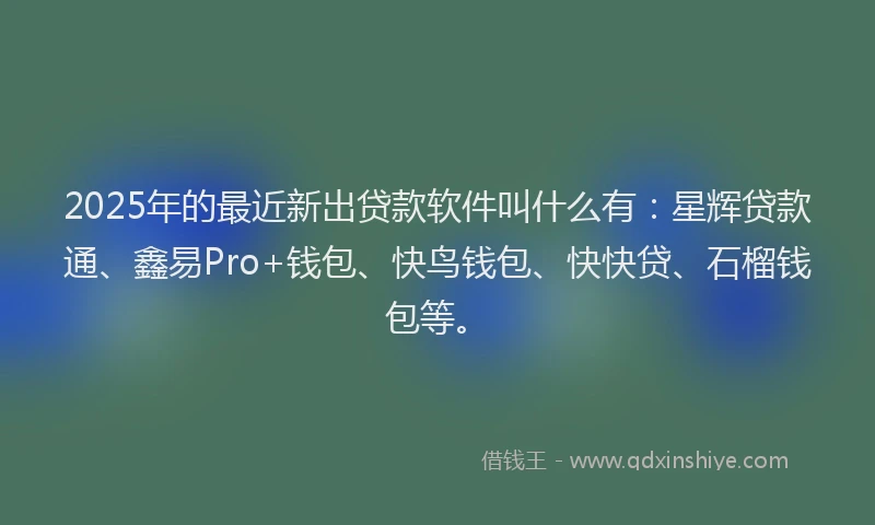 2025年的最近新出贷款软件叫什么有：星辉贷款通、鑫易Pro+钱包、快鸟钱包、快快贷、石榴钱包等。