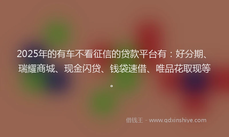 2025年的有车不看征信的贷款平台有：好分期、瑞耀商城、现金闪贷、钱袋速借、唯品花取现等。
