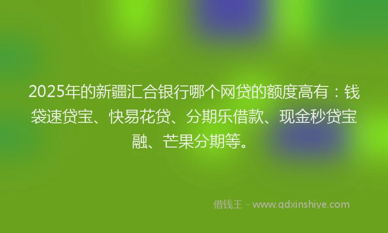 2025年的新疆汇合银行哪个网贷的额度高有：钱袋速贷宝、快易花贷、分期乐借款、现金秒贷宝融、芒果分期等。