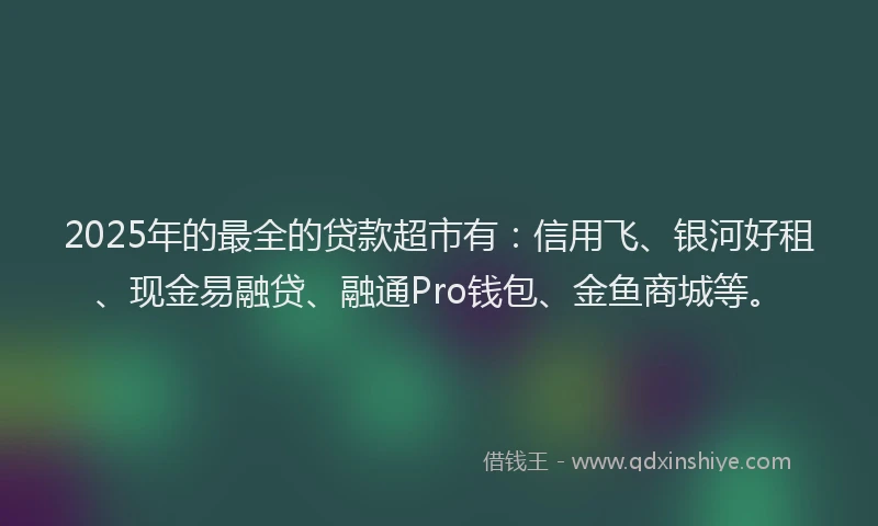 2025年的最全的贷款超市有：信用飞、银河好租、现金易融贷、融通Pro钱包、金鱼商城等。