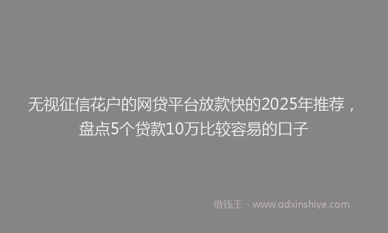 无视征信花户的网贷平台放款快的2025年推荐，盘点5个贷款10万比较容易的口子
