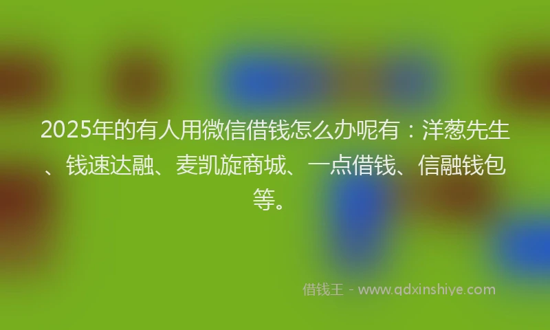 2025年的有人用微信借钱怎么办呢有：洋葱先生、钱速达融、麦凯旋商城、一点借钱、信融钱包等。