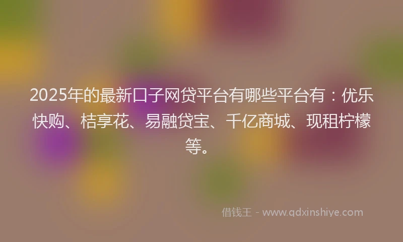 2025年的最新口子网贷平台有哪些平台有：优乐快购、桔享花、易融贷宝、千亿商城、现租柠檬等。