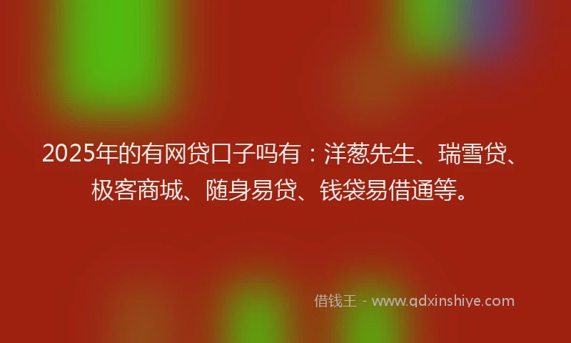 2025年的有网贷口子吗有：洋葱先生、瑞雪贷、极客商城、随身易贷、钱袋易借通等。