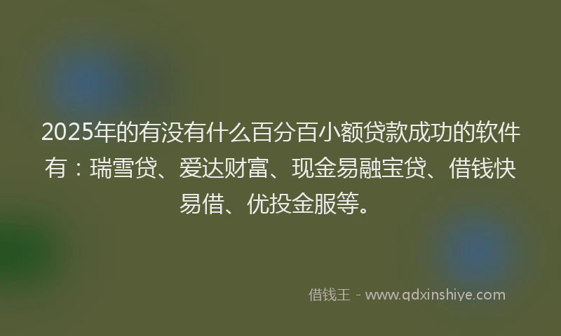 2025年的有没有什么百分百小额贷款成功的软件有：瑞雪贷、爱达财富、现金易融宝贷、借钱快易借、优投金服等。