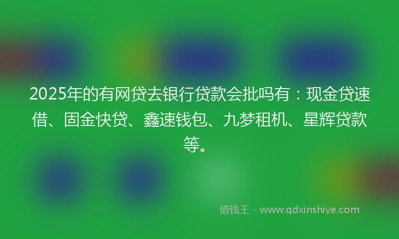 2025年的有网贷去银行贷款会批吗有：现金贷速借、固金快贷、鑫速钱包、九梦租机、星辉贷款等。