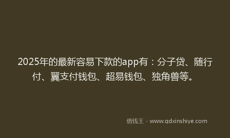 2025年的最新容易下款的app有：分子贷、随行付、翼支付钱包、超易钱包、独角兽等。