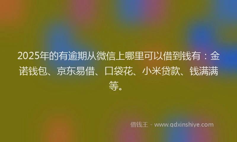 2025年的有逾期从微信上哪里可以借到钱有：金诺钱包、京东易借、口袋花、小米贷款、钱满满等。