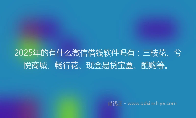 2025年的有什么微信借钱软件吗有：三枝花、兮悦商城、畅行花、现金易贷宝盒、酷购等。